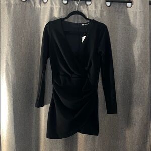 Zara Black Long-Sleeve Wrap-Style Mini Dress